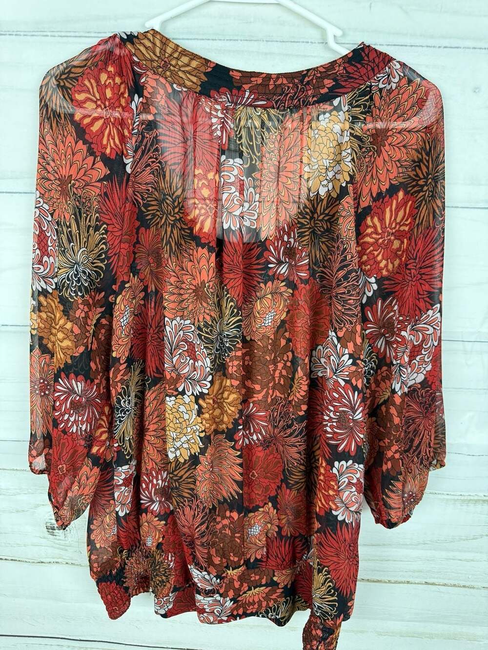 New York City Design Co. Floral Sheer Henley Blouse Size Large - Picture 2 of 6